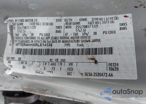 2024 Ford Ranger Xlt from USA, damaged, VIN 1FTER4HHXRLE14539